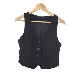 Haute Monde Black Textured Button Front Sleeveless Vest Women Size S